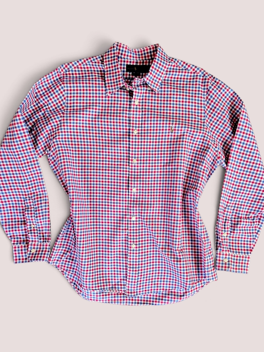 Ralph Lauren Red and Blue Gingham Dress Shirt 100% Cotton XL